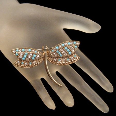 MONET Vintage Dragonfly Butterfly Brooch Pin Rhinestones