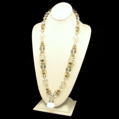 Vintage Chunky Long Necklace Big Lucite Beads Prism Pendant