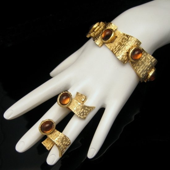 CROWN TRIFARI Amber Foiled Glass Bracelet Earrings BK PC