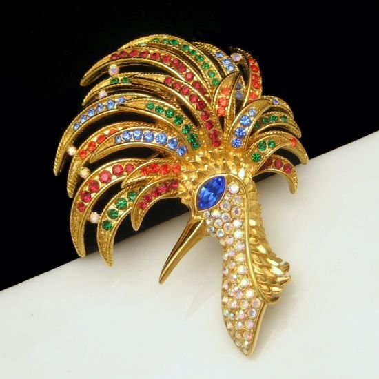 TRIFARI Colorful Rhinestone Firebird Fire Bird Brooch Pin 1996