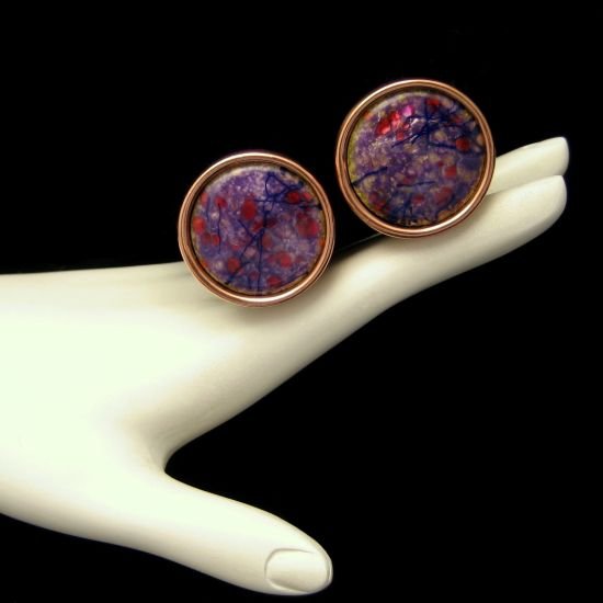 Vintage MATISSE RENOIR Purple Red Black Enamel Clip Earrings