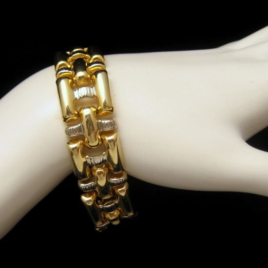 Vintage Chunky Link Bracelet Airy Two Tone Open Design