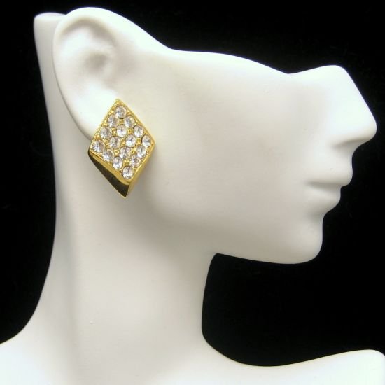 SARAH COVENTRY Vintage Post Earrings Goldtone Rhinestones