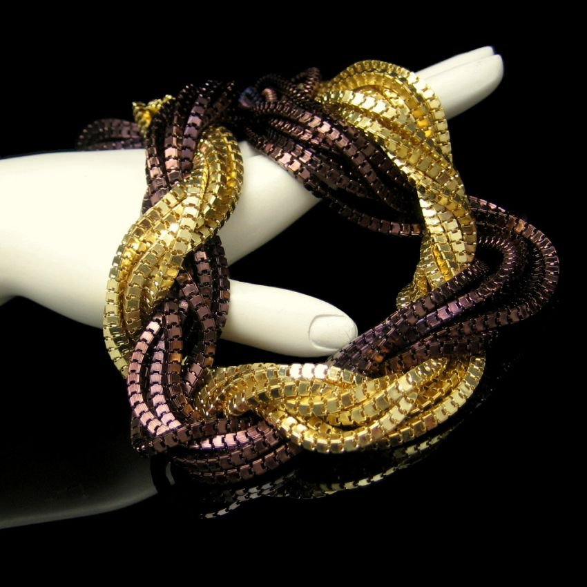 Vintage Torsade Necklace Mixed Metals 2 Colors Multi 14 Strand Extra Wide