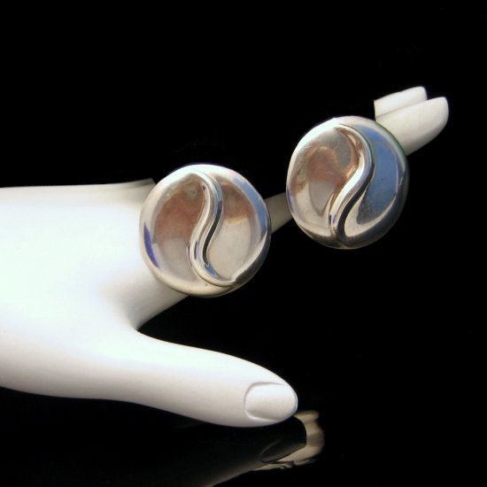 TAXCO MEXICO Sterling Silver Vintage Earrings Mid Century Modern Large Circles Swirls