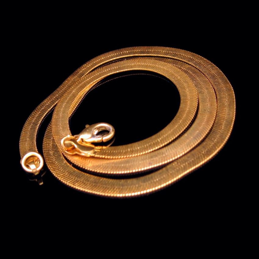 Mid Century Gold Plated Herringbone Chain Vintage Necklace Elegant Fluid Sleek Classy