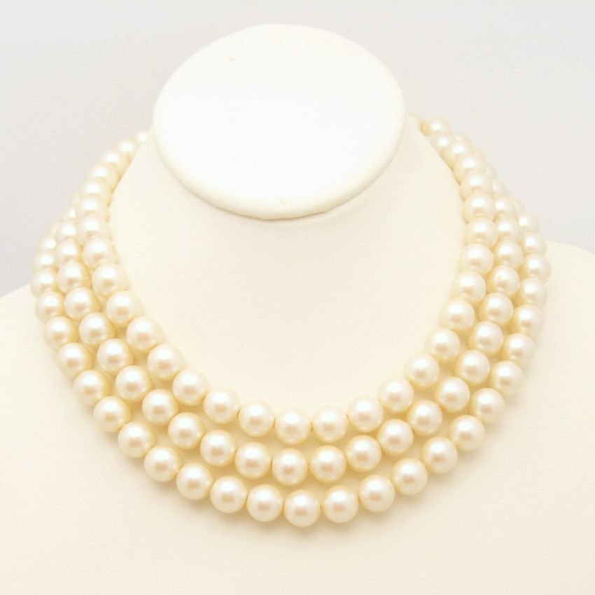 Vintage Large Faux Pearls Necklace Mid Century Flapper Length 53 in 10mm Versatile