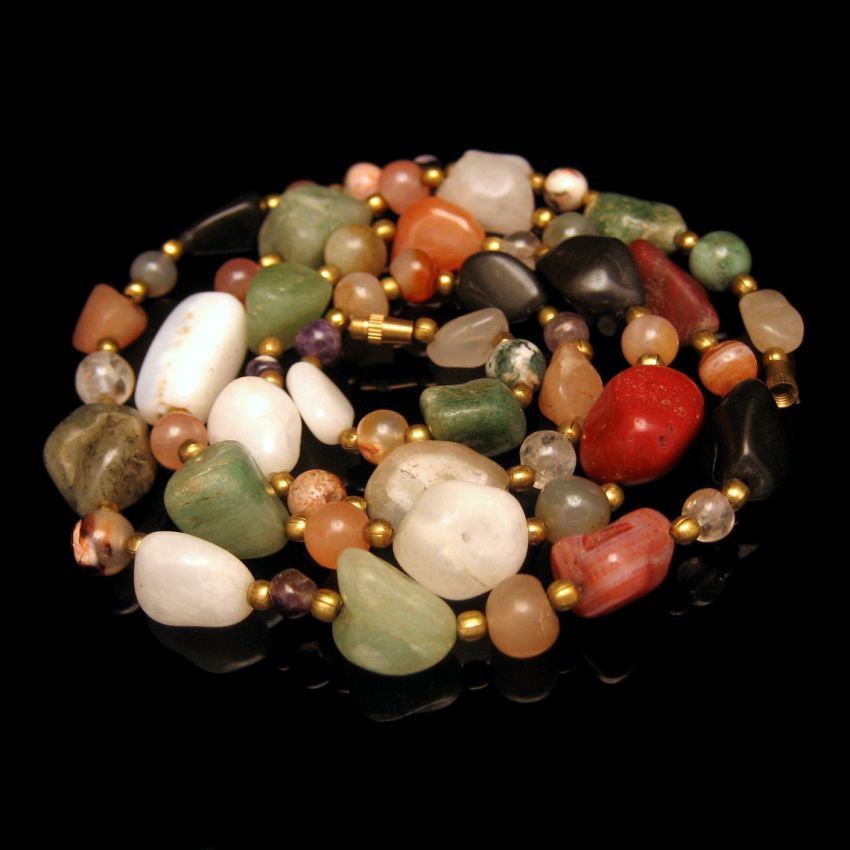 Vintage Necklace Mid Century Polished Agate Stones Multi Colors 31 inches Long