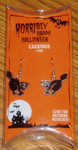 Halloween Black Cat Dangle Novelty Earrings NIP