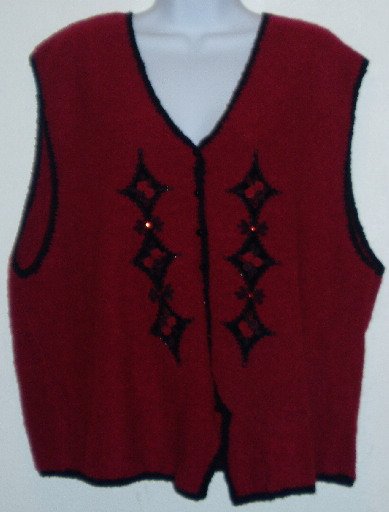 Red Black Koret Embellished Wool Blend Vest Size 1X