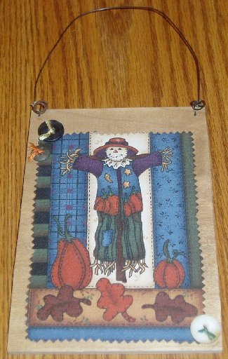 Hand Crafted Wooden Scarecrow Plaque Halloween Fall