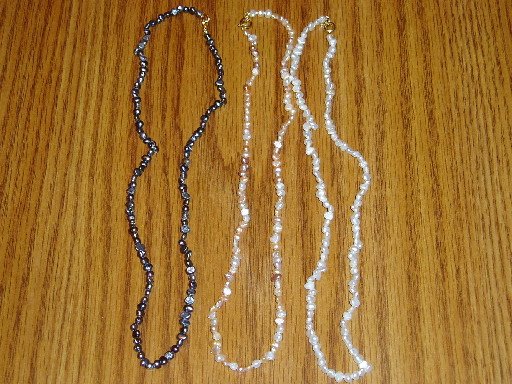 3 Genuine Pearl Necklaces 3-5mm Black/Pink/White