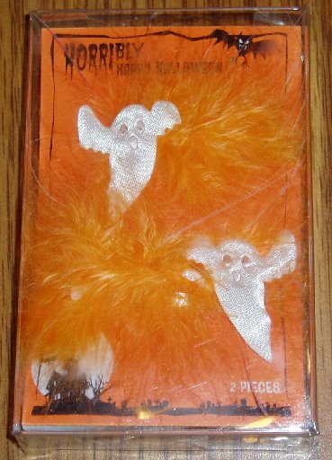 Halloween Orange White Feathered Ghost Barettes NIP