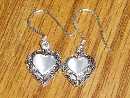 Sterling Silver & Cat's Eye Heart Shape Dangle Earrings