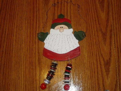 Wooden Santa Claus Ornament/Hanger W/ Jingle Bell Feet