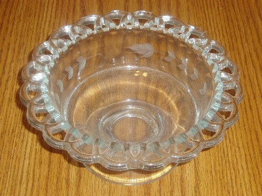 Lattice Edge Etched Glass Pedestal Base Glass Bowl/Dish