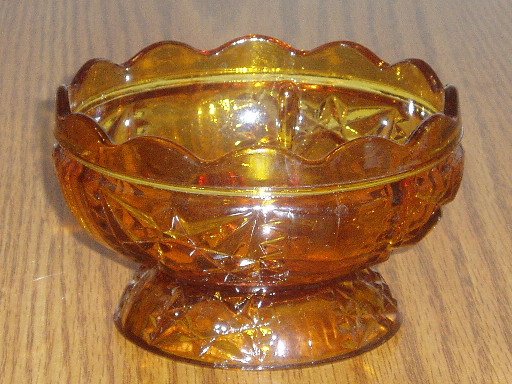 Amber Cut Glass Pattern Candy/Sugar Bowl Scalloped Edge