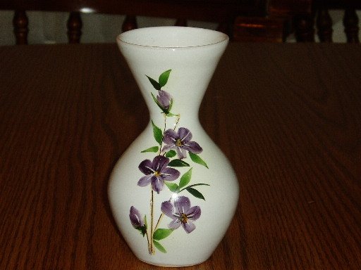 Italian Vase Purple Handpainted Flowers White Base