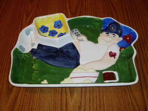 Couch Potato Guy w/Remote Chip and Dip/Snack Tray