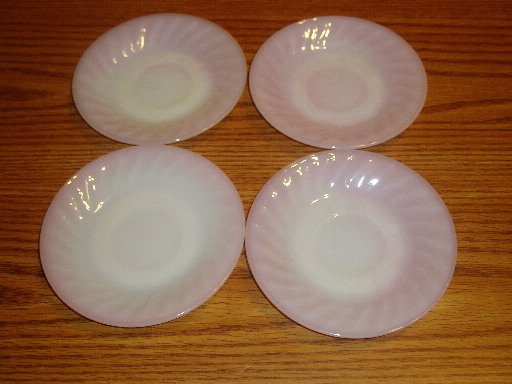 Set of 4 Vintage Fire-King Pink Swirl Saucers