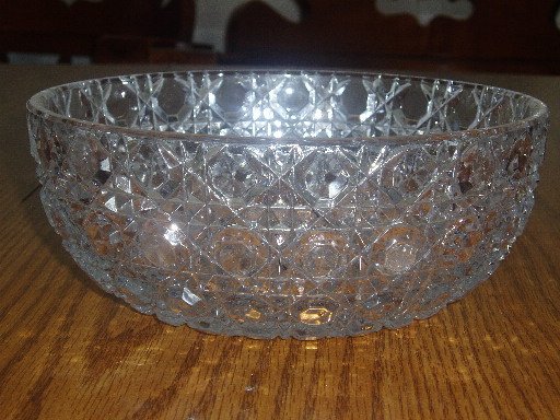 Large Cut Leaded Crystal Faceted Bowl Geometric Design