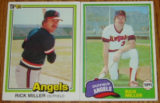 Lot of 2 Rick Miller Angels Cards Donruss & Topps MLB