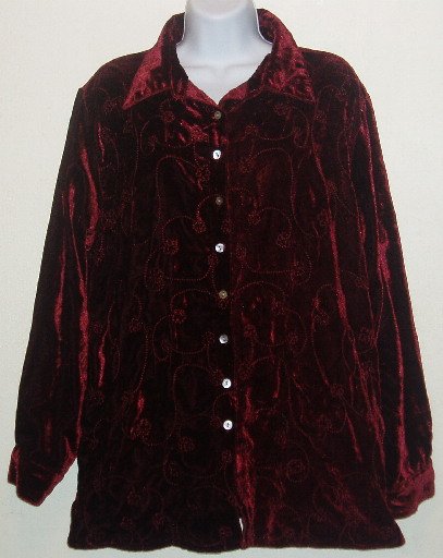White Stag Woman Red Embroidered L/S Shirt Sz 14W/16W