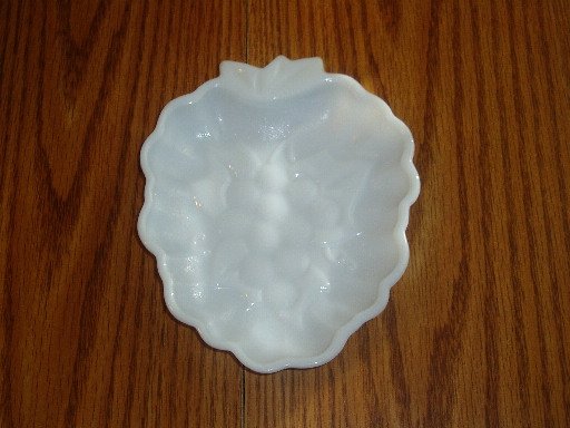 White Milk Glass Dish Grape Cluster Shape and Motif