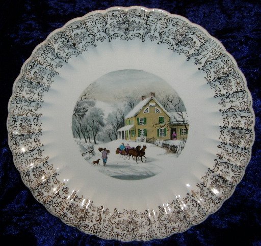 American Limoges Currier and Ives Winter Scene Plate