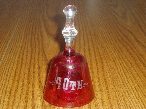Cranberry Red Etched Glass 40th Anniversary Bell