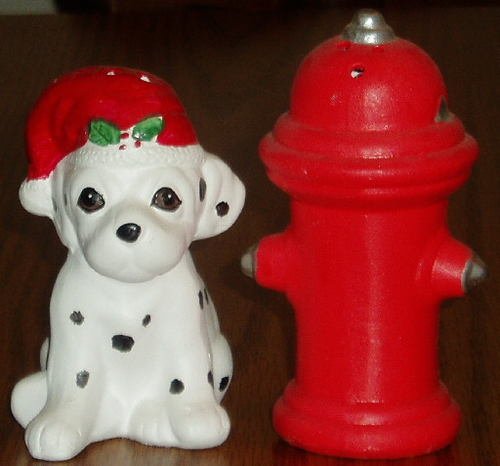 Dalmation in Santa Hat & Fire Hydrant Salt Pepper Shakers