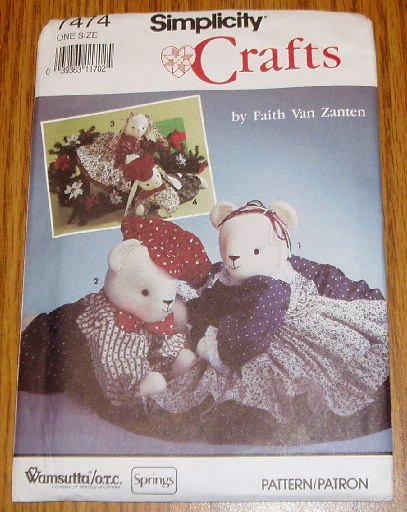 Simplicity Crafts Stuffed Bear Bunny Pattern Uncut #7474