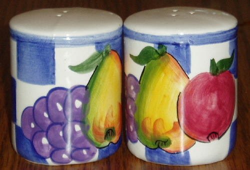 Purple White Check With Fruit Pattern Salt Pepper Shakers