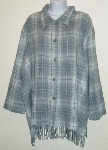 Norton McNaughton Gray Plaid Fringed Shirt Sz 22 24 2X