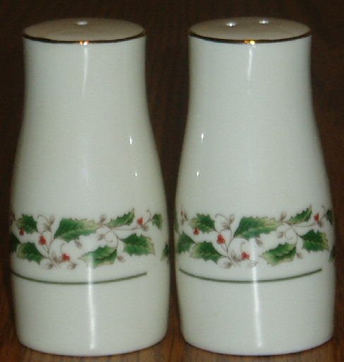 Holly Bough Porcelain Salt Pepper Shakers 22K Gold Rim