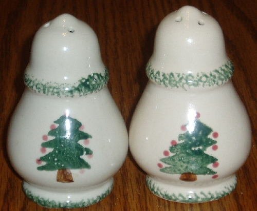 Spongeware Christmas Tree Salt and Pepper Shaker Set