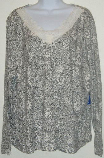 NWT Karen Scott Black White Long Sleeve Shirt Top Sz 2X