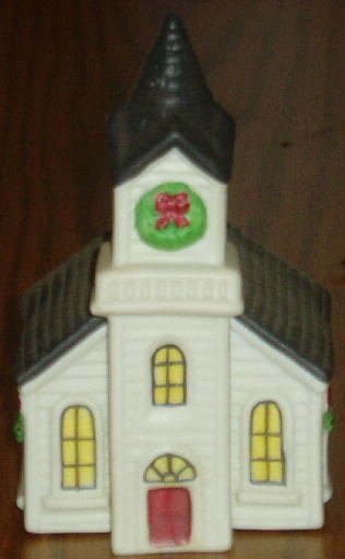 Ceramic Church Salt Pepper Shaker Set Holiday Christmas