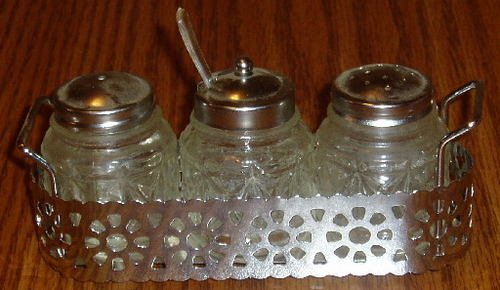 5 Piece Aluminum and Glass Salt and Pepper Shaker Set