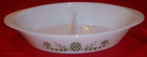 Vintage Glasbake Green Floral Divided Vegetable Baking Dish