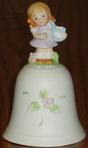 HOMCO Bell Girl With Harp Handpainted Porcelain #1416