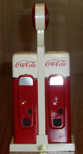 Coca-Cola Vending Machine Salt/Pepper Shakers W/Caddy