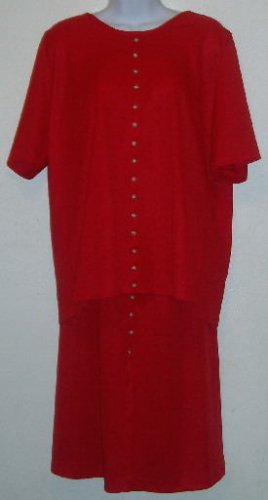 Red Skirt/Shirt Set Short Sleeve Faux Button Size 18/20