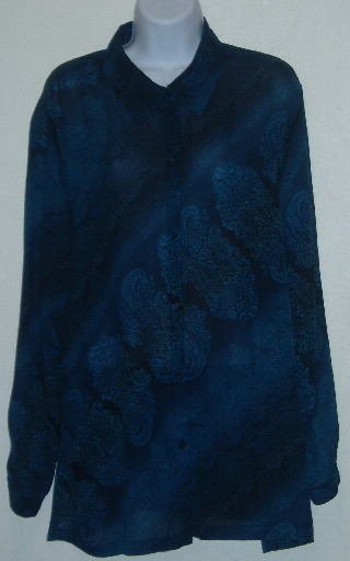 Maggie McNaughton Blue/Black Paisley Print Sheer Blouse 1X