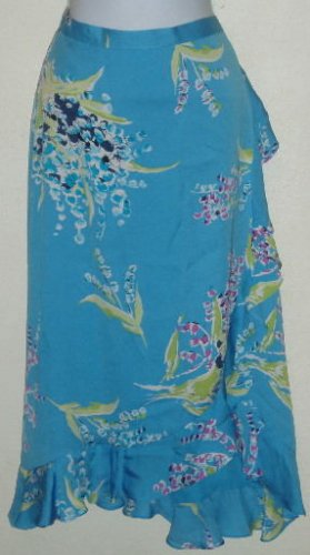 NWT Valerie Stevens Blue Floral 100% Silk Skirt Size 8
