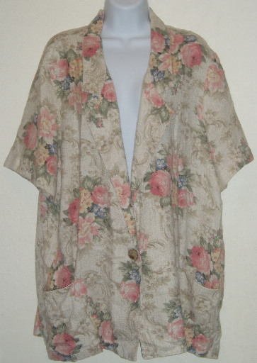 Joanna Tan Short Sleeve Jacket/Blazer Pink Floral Sz. XL