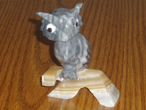 Polished Rock Gray Owl On a Limb Figurine/Statue Unique