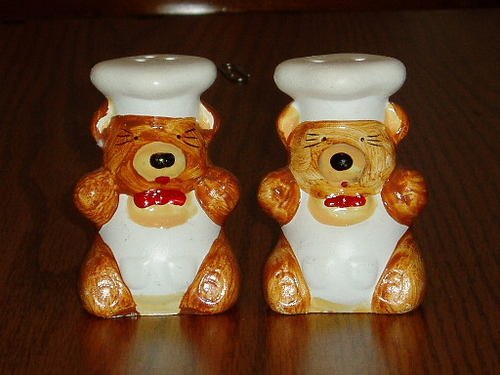 Figural Bear Chef Salt/Pepper Shaker Set Hand Painted