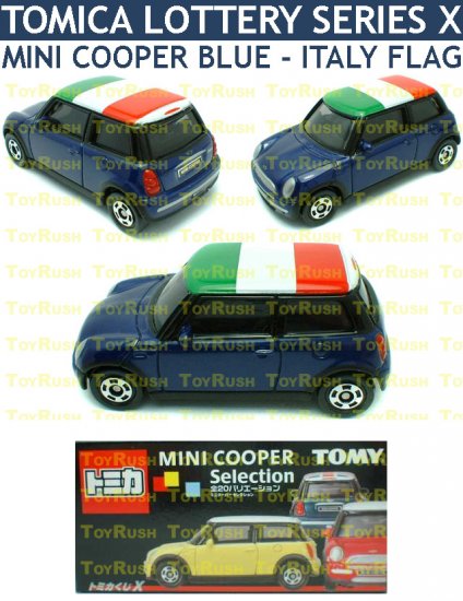 Tomy Tomica Lottery Series X : #L10-10 Mini Cooper Blue With Italy Flag Top