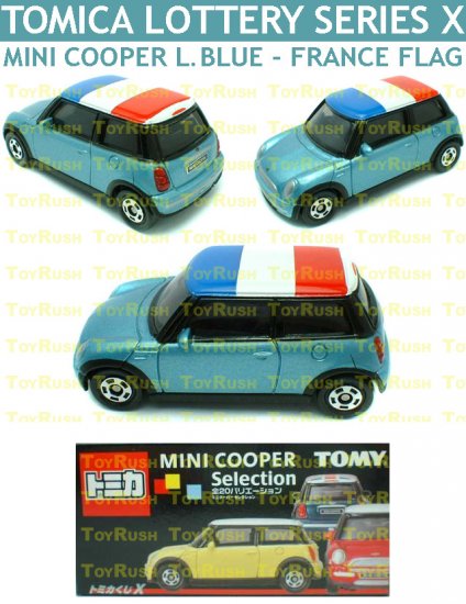 Tomy Tomica Lottery Series X : #L10-12 Mini Cooper Light Blue With France Flag Top